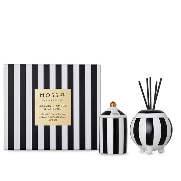 Jasmine, Amber & Saffron Mini Candle & Diffuser Gift Set | Moss St