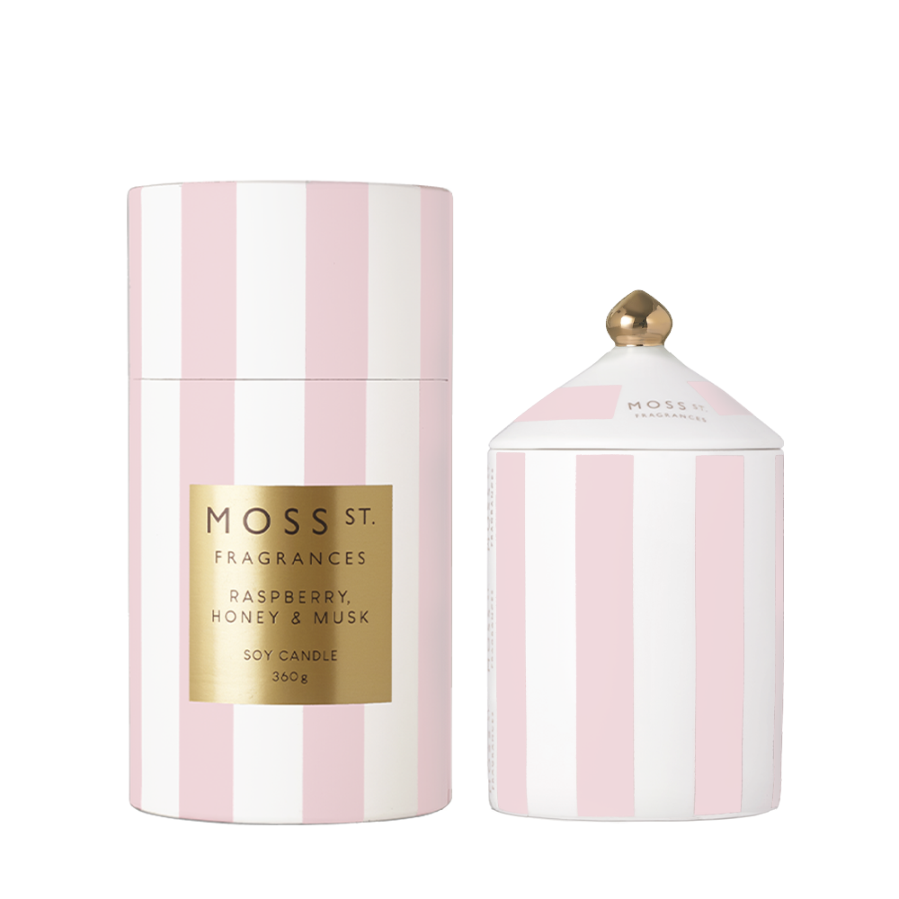 Raspberry, Honey & Musk Ceramic Candle 360g | Moss St. Fragrances